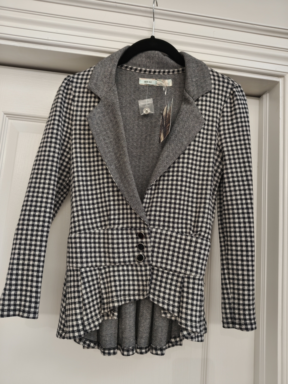 Vintage Kimchi Blue Black & White Houndstooth Knit-Trim Blazer